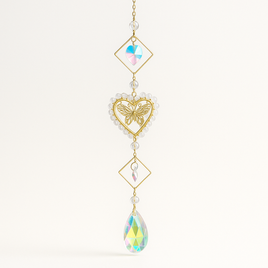 Atrapasol Mariposa de Amor – Colgante de Corazón y Cristal Arcoíris