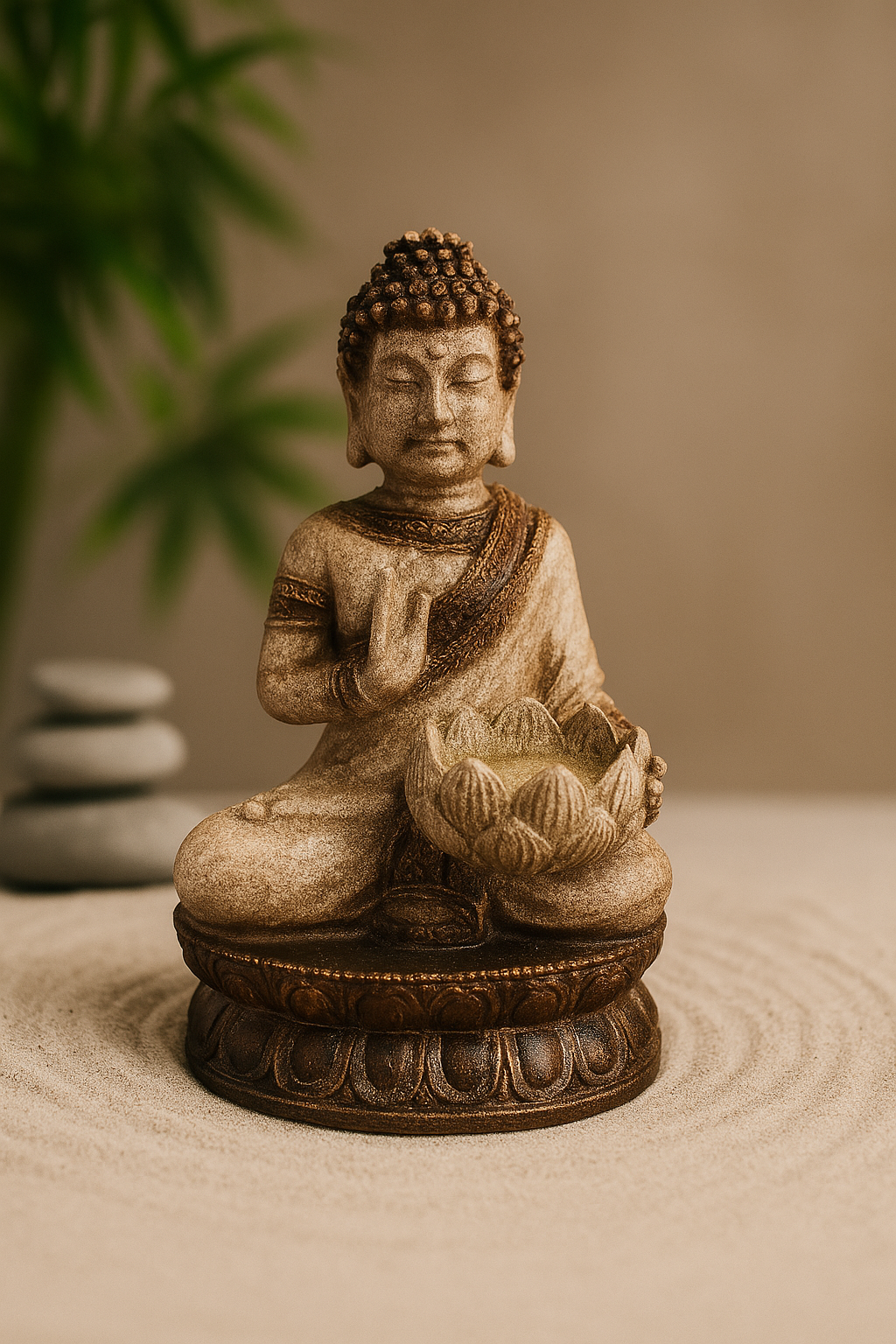 Buda con Flor de Loto Poliresina 25 cms