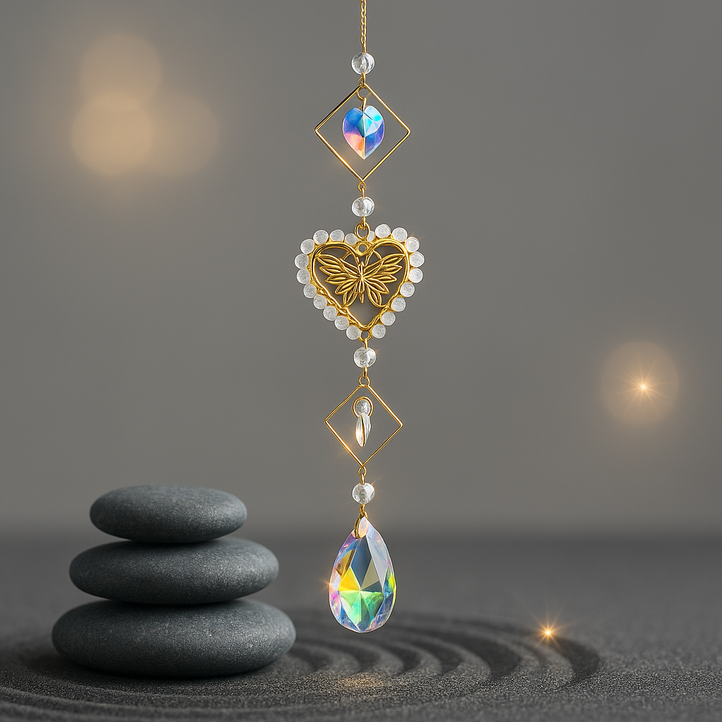 Atrapasol Mariposa de Amor – Colgante de Corazón y Cristal Arcoíris