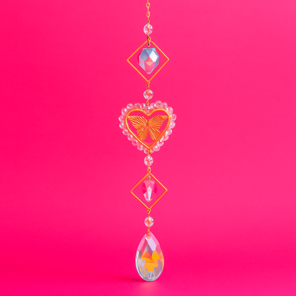 Atrapasol Mariposa de Amor – Colgante de Corazón y Cristal Arcoíris
