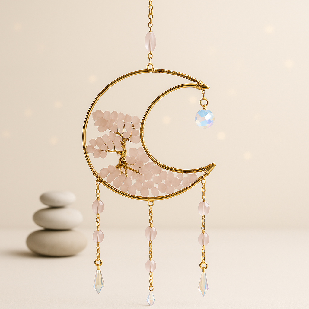 Atrapasueños Luna Cristales – Energía Positiva y Decoración Zen