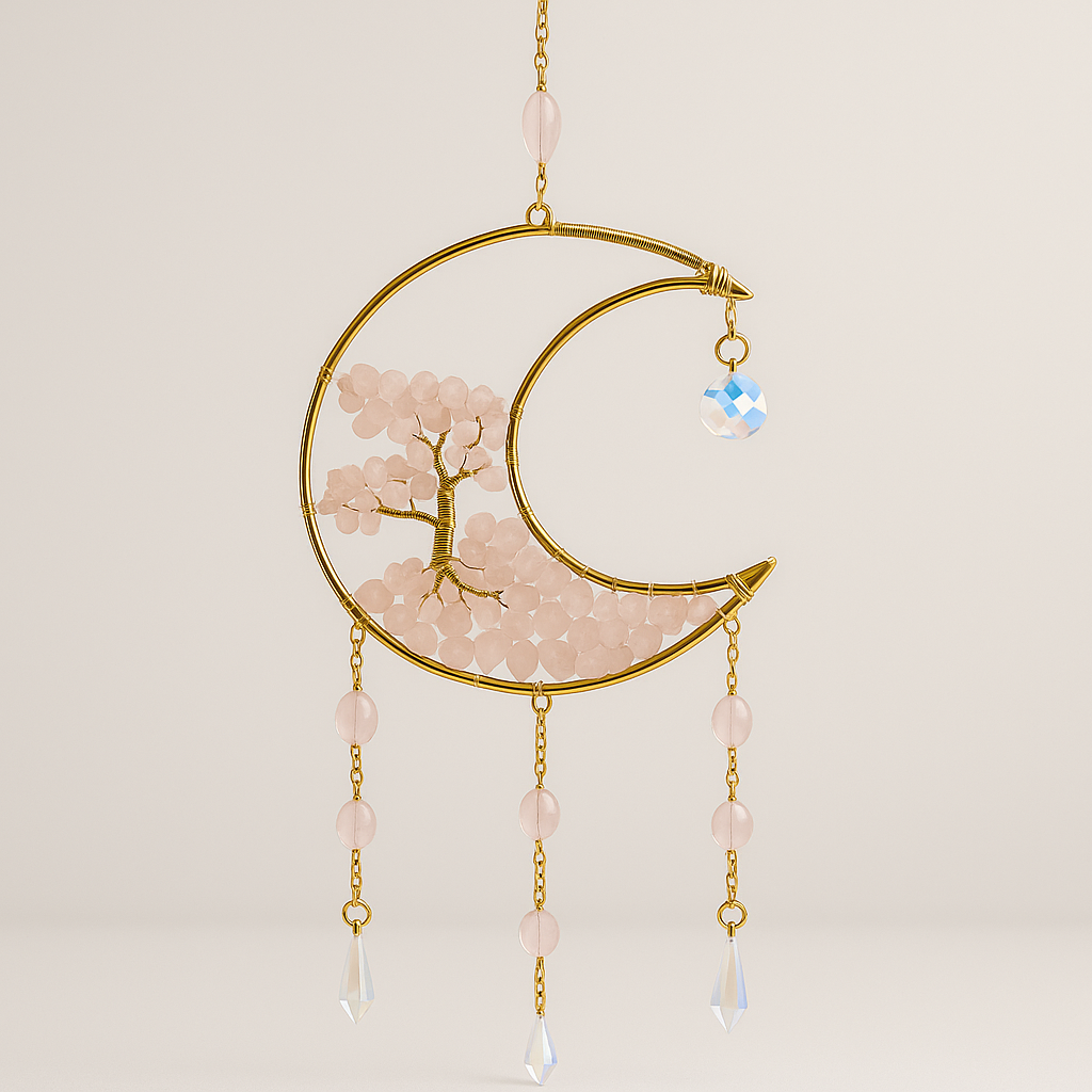 Atrapasueños Luna Cristales – Energía Positiva y Decoración Zen